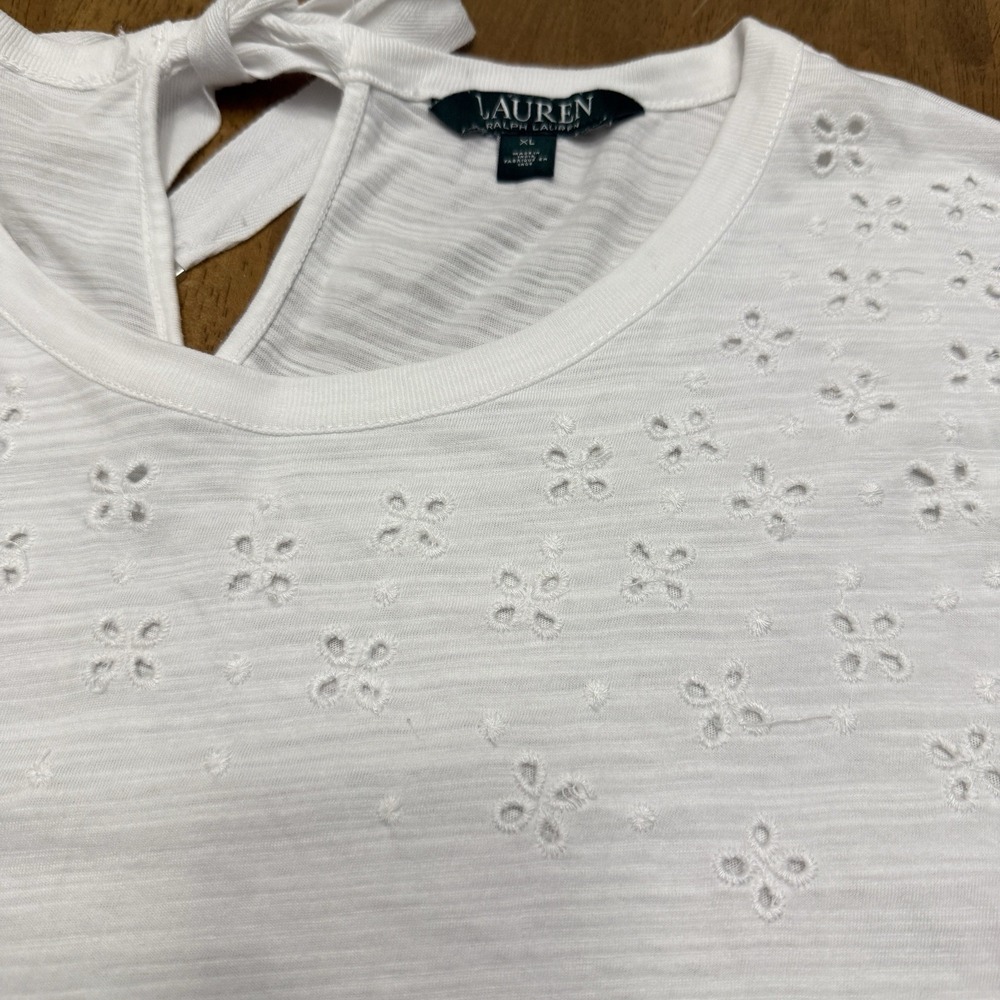 Lauren Ralph Lauren White Eyelet Short Sleeve Top - Picture 7 of 9